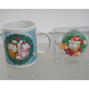 Garfield Coffee Mug with Holiday Christmas Ornament Gift Set NIB LOT 2